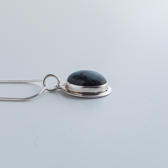 Sterling Silver Necklace Labradorite Pendant Stud Earring Jewelry Set .925 - Picture 7 of 15